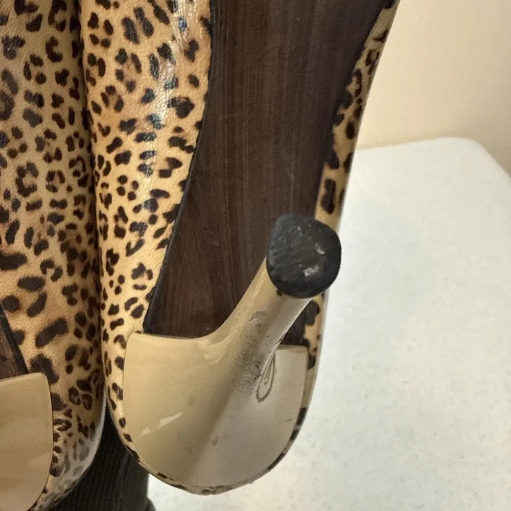 Stuart Weitzman Round Toe Pumps Stiletto Heels Brown Leopard Heels Women's 7 M